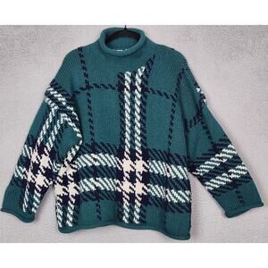 THE LIMITED HAND KNIT Sweater Womens One Size Green Plaid 100% SHETLAND WOOL